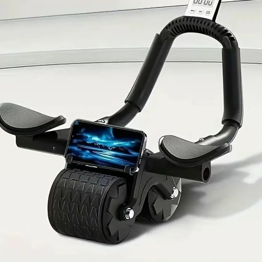 Automatic Rebound Ab Roller Wheel with Timer, Ergonomic Design, Non-Slip Grips, Abs Workout Equipment