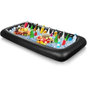 Inflatable serving bar with drain plug (52 × 24 × 5"), inflatable ice serving buffet bar for party food and cooler drinks, black basic style