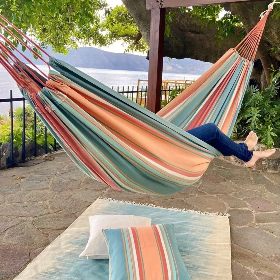 Outdoor hammock, Boho Hammock, Patio Porch Hammock, Backyard Hammock, Boho Furniture, Colorful Macrame Hammock, Cotton Canvas Hammock