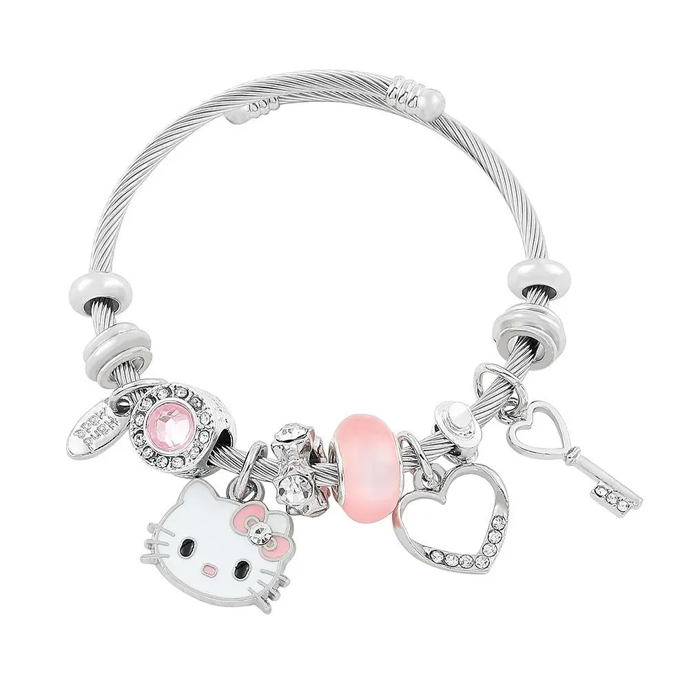 Sanrio Hello Kitty Beaded Stretch Bracelet - Adjustable Bangle, Casual Cartoon Character Costume Jewelry Wrist Accessory, Cute Girly Gifts for Girls