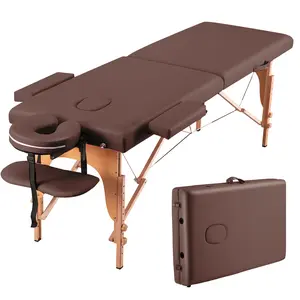Massage Table Portable Wide Massage Bed 84 Inches Spa Bed 2 Fold Table 9 Heigh Adjustable Carry Case Salon Bed Face Cradle Bed Brown