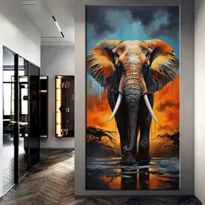 Elephant Pattern DIY Diamond Arts Colorful Painting Kit without Frame, 5D Diamond Decor Painting by Numbers Kit, Wall Art Decor for Home Living Room, Diamond Painting Kits