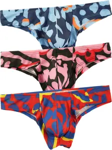 Men's Fashion Print Camo Boxer Briefs Set, Tight Low Waist Comfortable Sports Underwear, Summer Trendy Bikini Bottoms Half Thigh Coverage