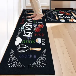 Polyester Kitchen Mat Set, Kitchen Floor Mat, Non-Slip Quick-Dry Mats, Print Design, Indoor Outdoor Entryway Rugs, Autumn Winter Home Decor