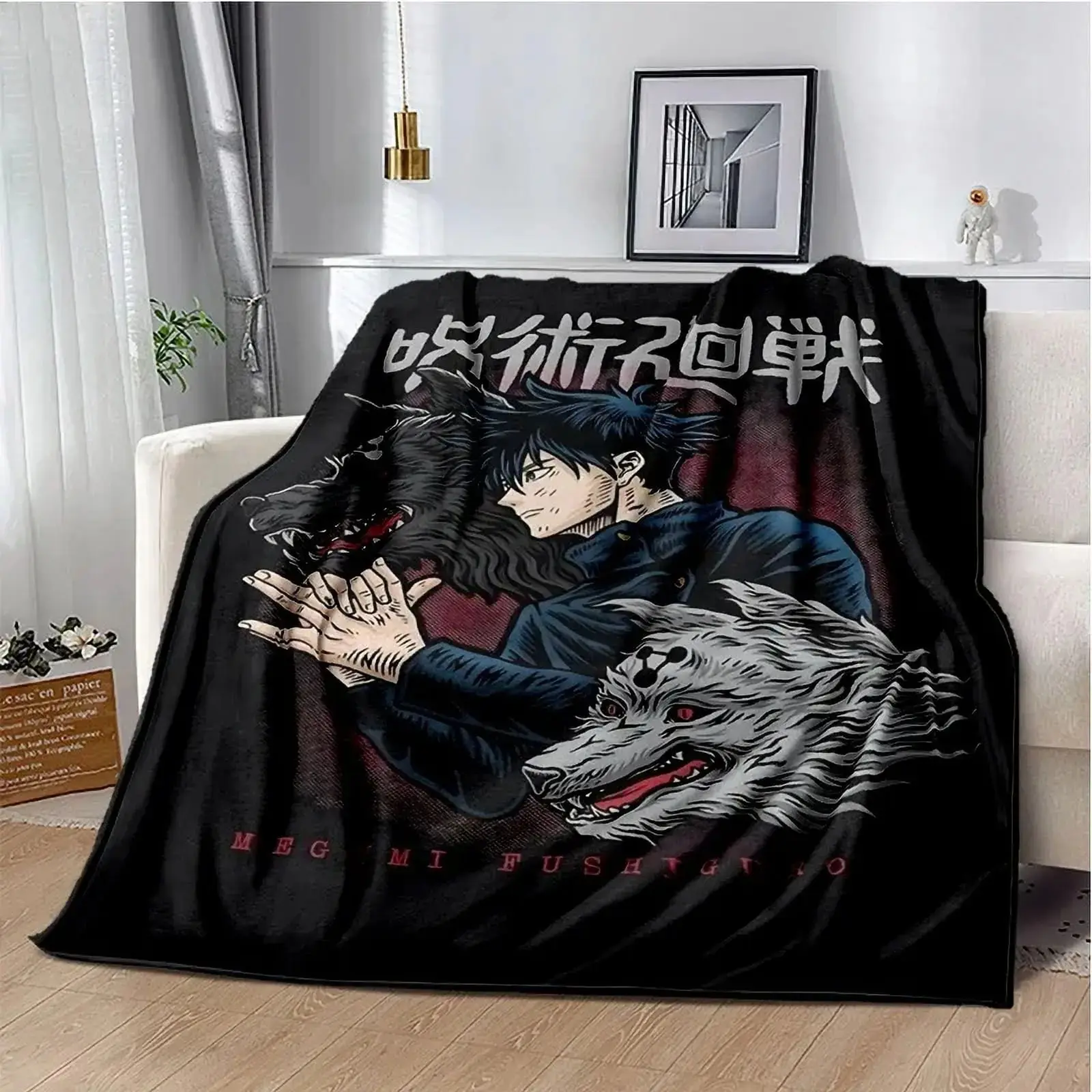 Jujutsu Kaisen Cartoon Anime Soft Flannel Throw Blanket - Yuji, Megumi, Nobara, Satoru Gojo Printed Accessory Set - Multi-Size Warm Blanket for Bed, Sofa - Ideal Gift for Anime Lovers