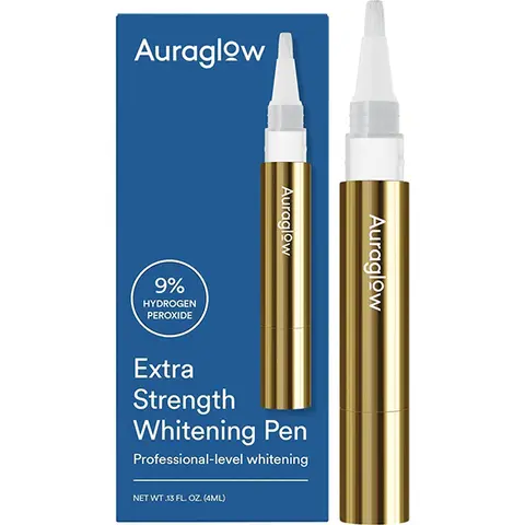 Auraglow Extra Strength Teeth Whitening Pen, 9% Hydrogen Peroxide, 40+ Whitening Treatments, Whitens Teeth Fast, No Sensitivity, 4mL Oral Brush