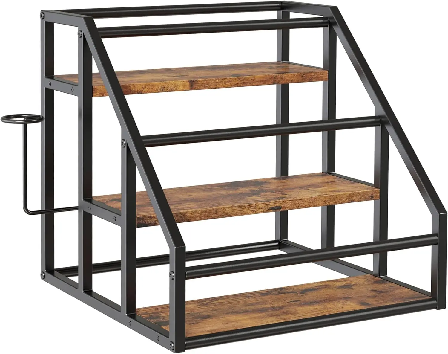 Coffee Syrup Rack Organizer, 3 Tier Countertop Storage Shelves, Kitchen Storage, 12 Syrup Bottle Stand Holder for Wine, Liquor, Kitchen Coffee Station Organizer Rack, 13.8"x13.4"x13.0", Rustic Brown