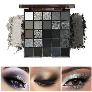 No Fallout Smokey Eyeshadow Palette 25 Shades, Cool Gray Matte & Glittery Shimmer, Creamy Smooth Powder Natural to Smokey Eye, Daily Wear to Evening Party Makeup, Soft Blend Eye Set