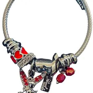 Flying Angel Bracelet with Red Heart Pendant, Silver Accents, Decorative Elements & Cord