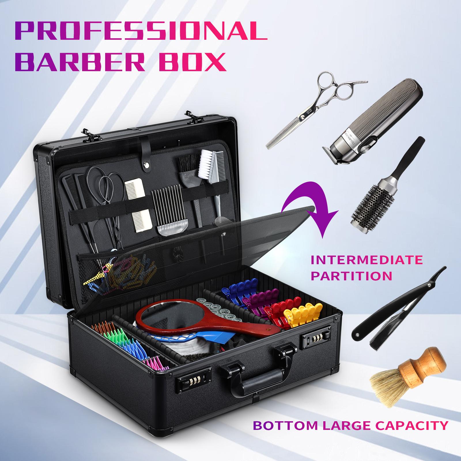 Professional Barber Case Large Hairdresser Carrying Suitcase with Combo Locks Barbers Briefcase Tool Case for Clippers and Supplies Hair Scissors Trimmer Salon Travel Organizer