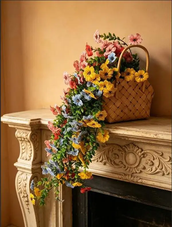 Artificial Wildflowers Bouquet, Multi-Color Fake Long Stem Wild Flower Stems, Hanging Trailing Faux Flowers for Home Garden Balcony Wall Table Decor Decorative Fruit