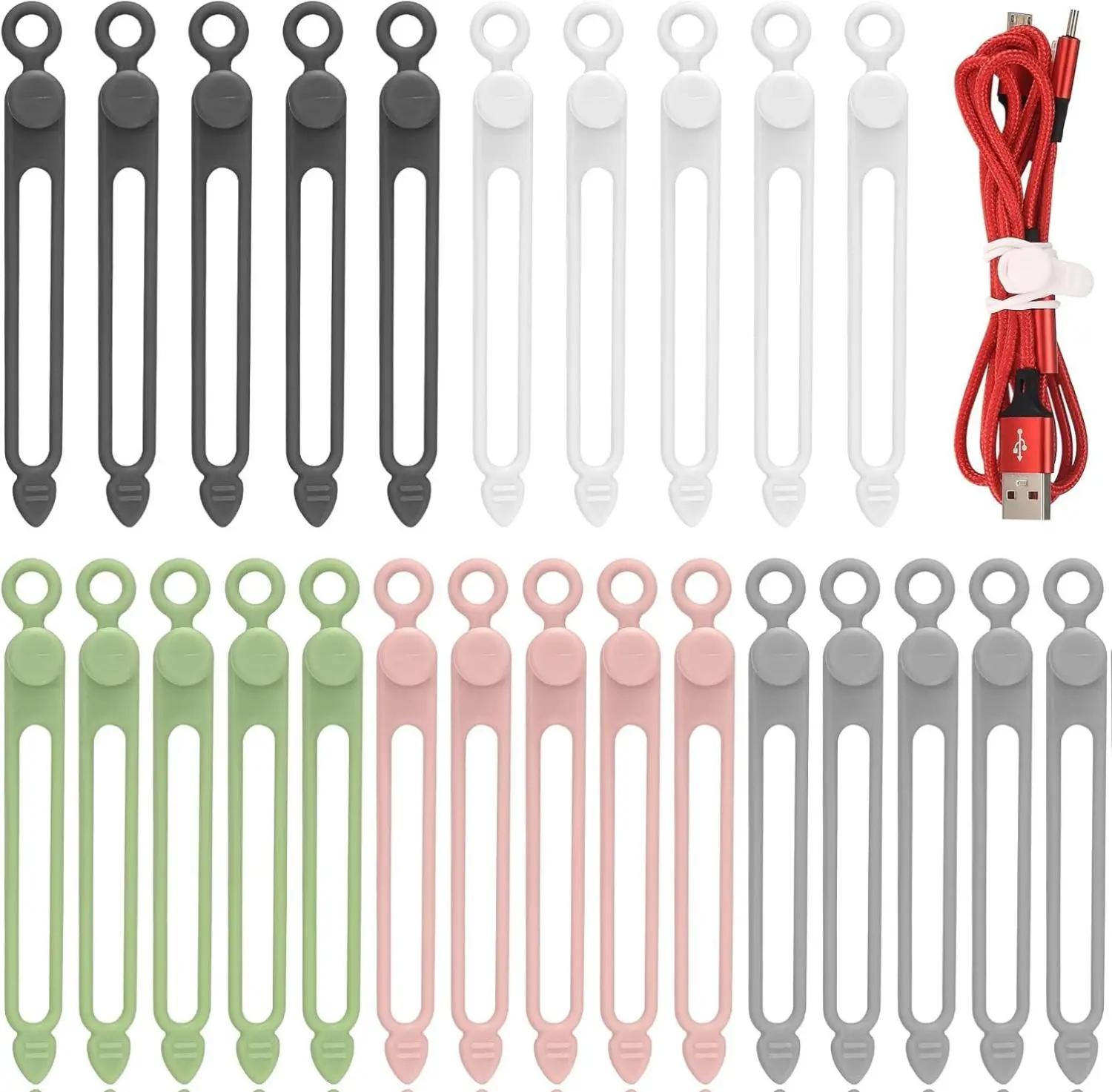 30-Pcs Cable Ties for Organizing Cords, USB & Wire Management, Multi-Color Black, Green, Pink, White, Green, Pink, GrayColor Black,
