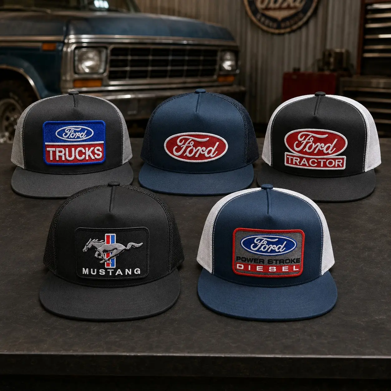 Vintage Ford Trucker Hat, Embroidered Trucks Tractor Mustang Power Stroke Diesel Snapback Cap, Automotive Gift for Men