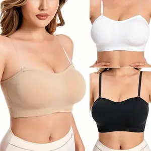 Women's Elegance Strapless Push-Up Bra for Women, Wireless Padded Tubular Camisole with Anti-Slip Wrap-Around Design, Supportive Fit, Detachable Double Shoulder Straps, Off-The-Shoulder Option, Bras For Women