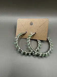 Teal Beaded Hoop Earrings with Silver Wire - Fashion Accessories