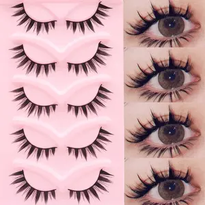 5 Pairs Cartoon Style False Eyelashes, Soft Natural Long, Lightweight Strip Lashes, Reusable, Dense D Curl Fake Mink Lashes, Makeup, Soft Cluster Lashes