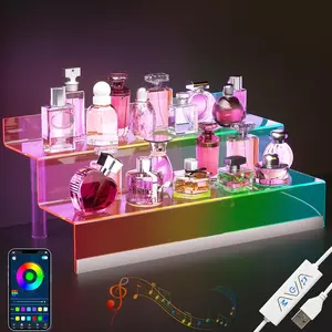 16"  Display Organizer with LED Light - 2 Tier Perfume Stand and Display Step Shelves Holder, Cologne Organizer for Men, Figures Stand, Porta Perfumes Para Tocador, Clear Riser, Dessert Shelf