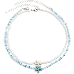 Seashell Puka Summer Choker Necklace Boho Charm Layered Shell Turtle Starfish Conch   Beaded Necklace for Women Bohemian Surfer Hawaiian Beach Holiday Fashion  Gifts