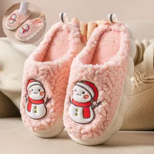 Fuzzy Christmas Slippers with Snowman