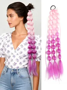 Colorful Hair Extensions, 26 Inch Lightweight Bubble Elastic Ponytail, Gradual Color Crazy Hair Accessory, Perfect for Girls' Festivals