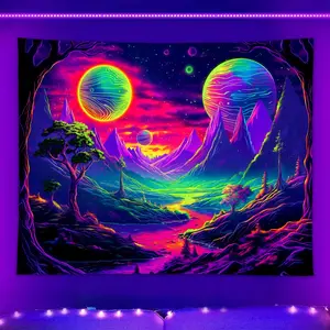 1pc Fluorescent Tapestry of Mountains, Rivers, UV Reactive Black Light Landscape Tapestry, Mysterious Space Planet Moon Tapestry, Starry Sky Mountain Landscape Tapestry, Bedroom and Dormitory Decoration - Perfect for nature enthusiasts and home gifts