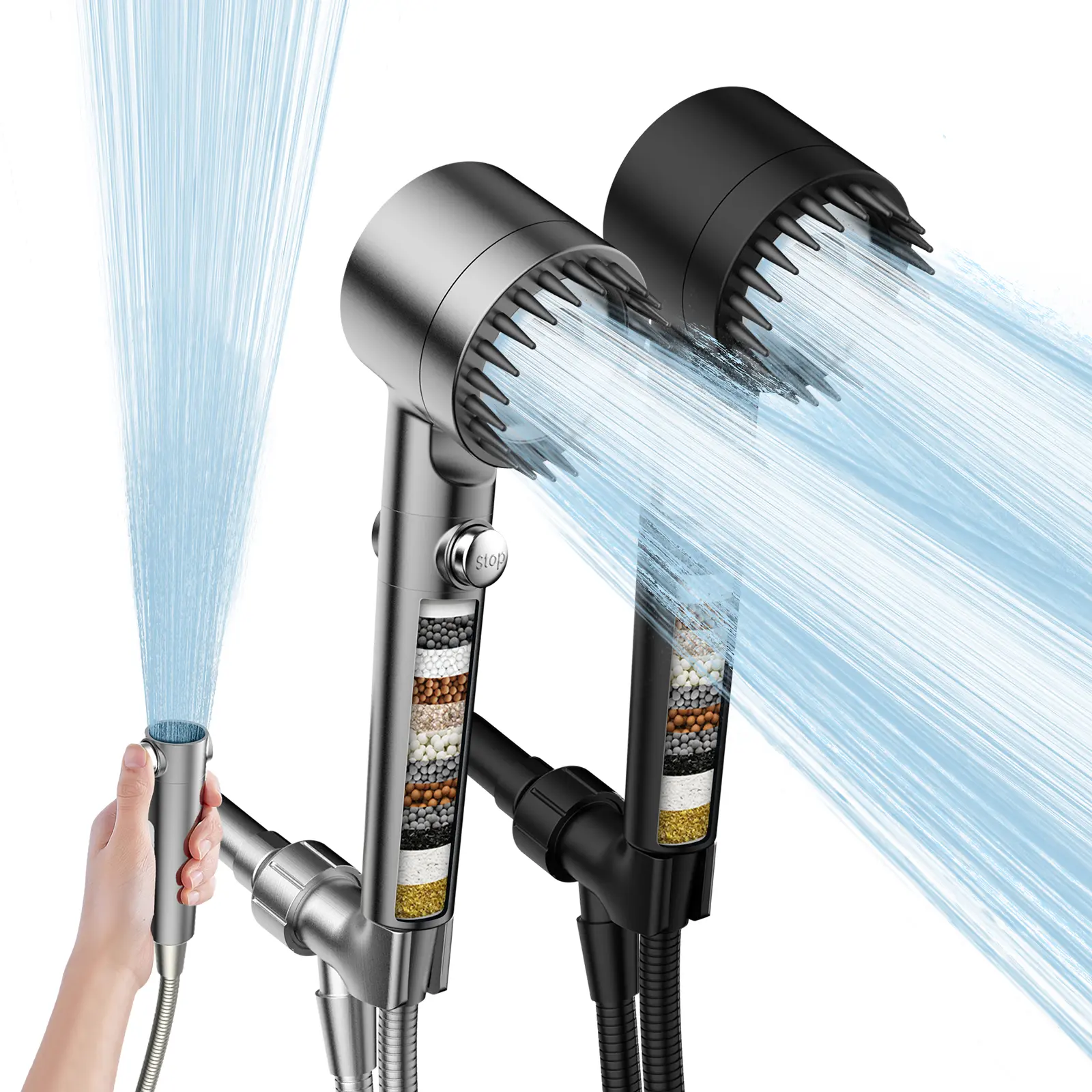 FEELSO Multi-Function Handheld Shower Head, 4 Spray Modes, High-Quality Hard Water Filter, Durable ABS Material, Powerful Cleaning Booster Shower, Multi-Function Handheld Showers