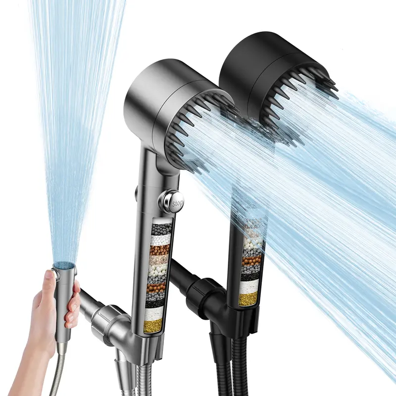 FEELSO Multi-Function Handheld Shower Kit with 4 Spray Modes, High-Quality Hard Water Filter System, Durable ABS Plastic, High Pressure, Rain Showerhead, Detachable Bendable Design, G1/2 Thread for Indoor Bath