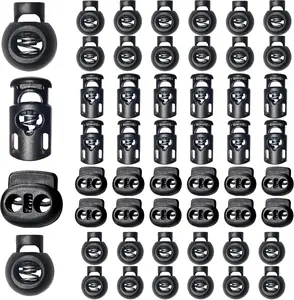 Upgraded Plastic Cord Lock 48pcs Cord Locks Draw String Clip with Spring Toggle Stoppers Buttons Drawstrings Shoelaces Paracord