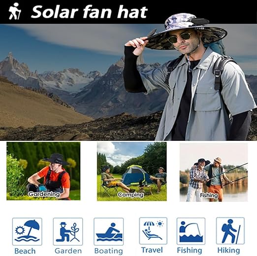 [2026 Upgraded]New Solar Fan Outdoor FisNew Solar Fan Fishing Hat - Sun Protection Hat with Fan, Dual Power Supply, Portable Outdoor Cooling Fan Hathing Hat-Solar Sun Protection Sun Hat with Fan Solar Fan Hat Dual Power Supply Fan Outdoor Fan