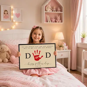 Daddy Handprint Canvas Wall Art – Personalized Father’s Day Poster Print for Girls Bedroom, Sweet Family Keepsake Canvas Decor, Emotional Dad Gift from Daughter, Nursery Room Wall Art for Father’s Day 2026