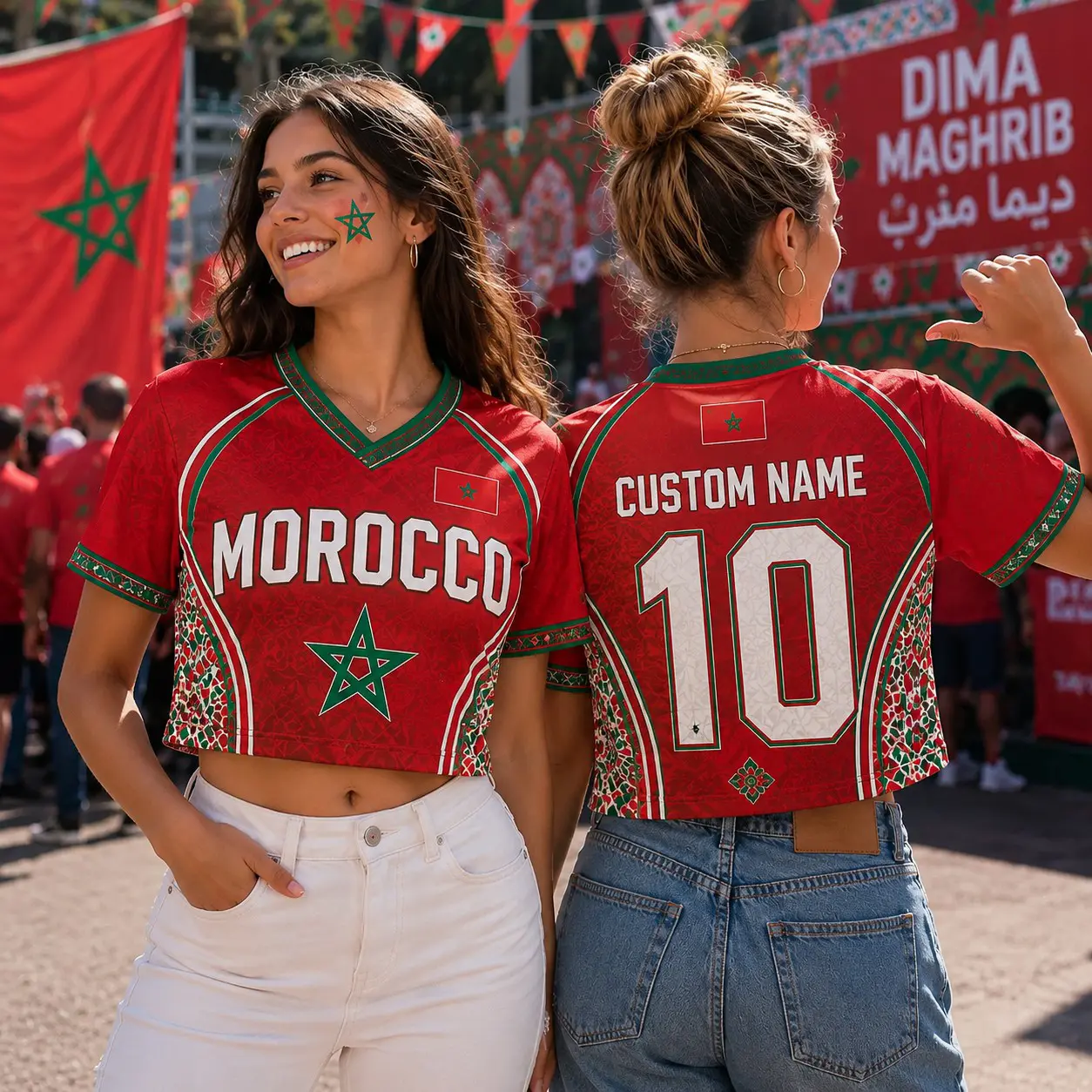 Morocco Custom Crop Top Soccer Jersey Personalized Name Number Game Day Shirt Women Size XS-5XL