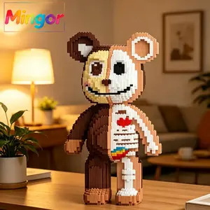 18" Half-Exposed Anatomy Skeleton Bear Micro Building Blocks| Edgy DIY Art Toy Diy Collectible Model Figures Combo