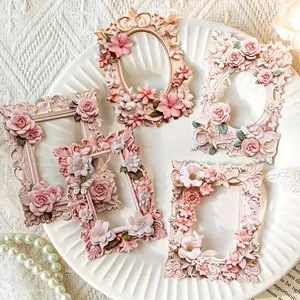 Hollow Embossed European Floral Photo Frame, Paper Junk Journal Planner, Scrapbook Paper, Vintage Decoration, Craft Paper