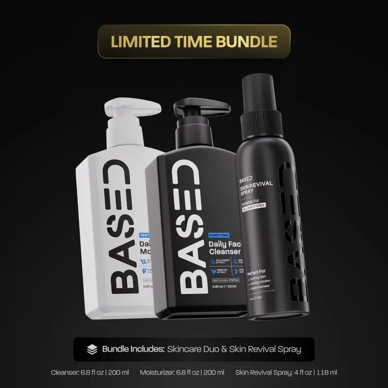 BASED Skincare Trio – Daily Skincare Duo + Skin Revival Spray| Supports Clearer-Looking Skin| Daily Moisturizer & Cleanser| For All Skin Types| Non-Toxic, Effective