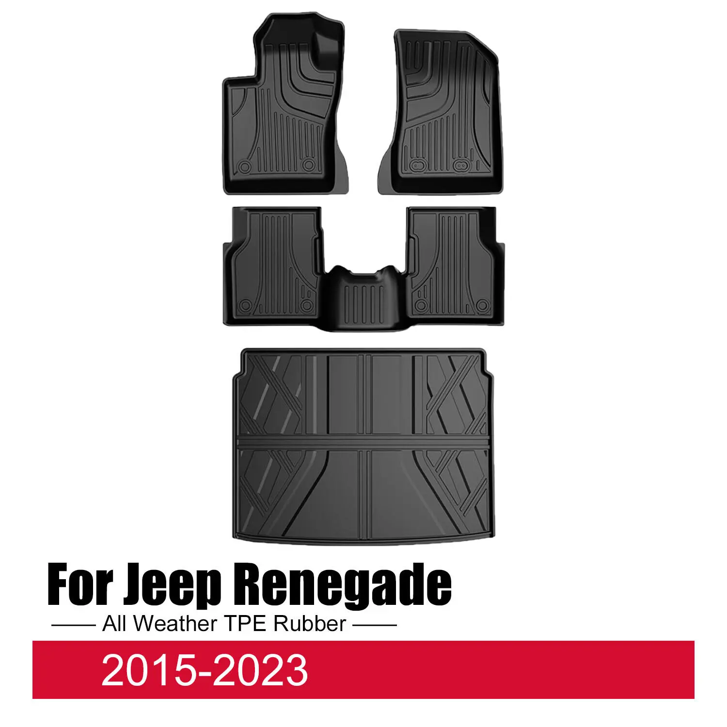 AOMSAZTO All-Weather Heavy-Duty Car Floor Mats & Trunk Cargo Liners, Perfect-Fit Car Interior Kit with High Hemming, Mud-Proof Protector for 2015-23 Renegade | Mat Floor Mats