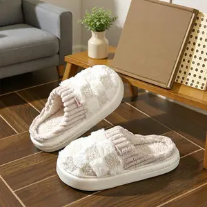 Women's Cotton Footwear, Plaid Cuff Warm Fuzzy Fleece Slippers with Non-Slip Soles, Cute Slide Shoes for Indoor-Outdoor Use