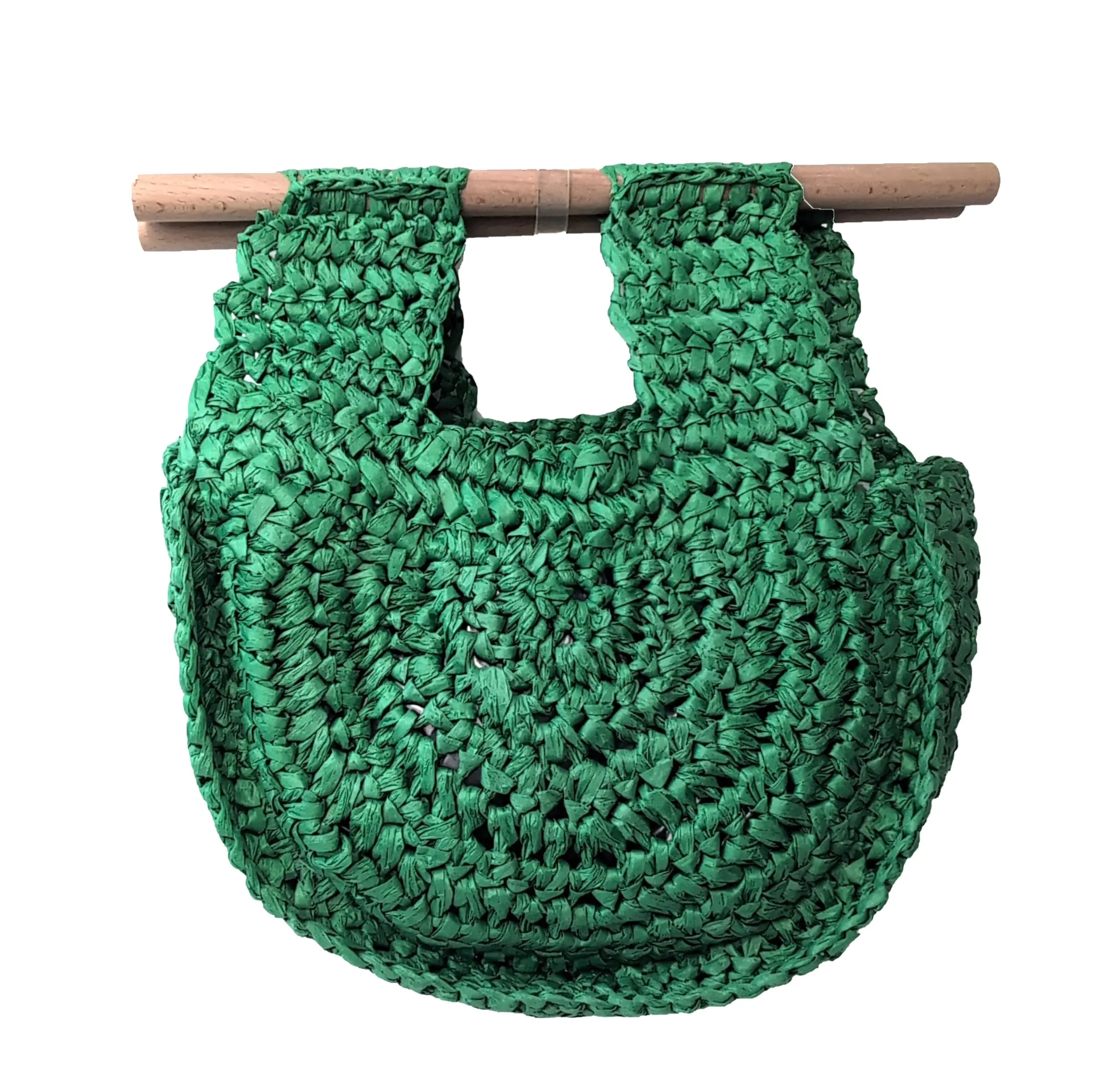 Fashion Culture Women's Eco-Friendly Raffia Fiber Half-Moon Clutch - Electric Green Boho Chic Wristlet Bag with Wooden Strap for Boho Chic Outfit
