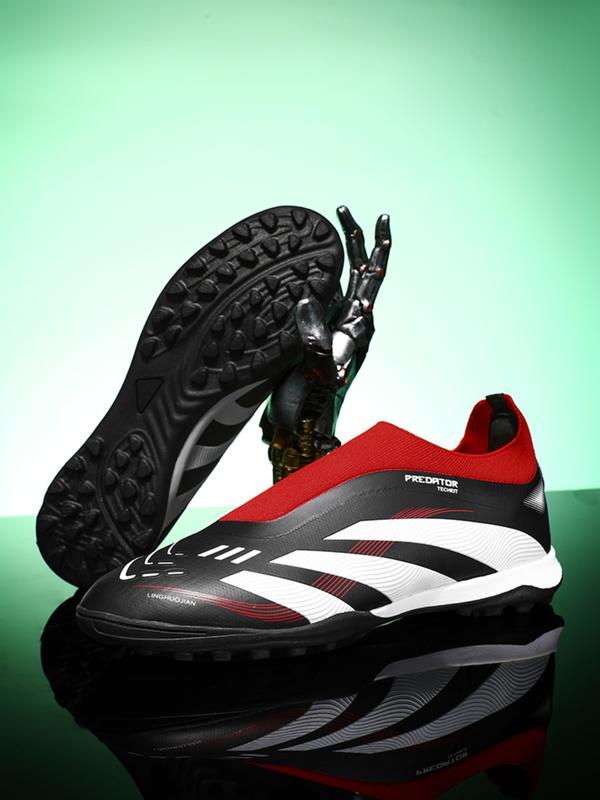 Men's Multi-Nail Football Shoes, Soccer Shoes Without Laces, Sporty PU Leather, Tie Dye Pattern, Strong Grip Rubber Sole, Comfortable Insole