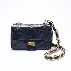 CKSO Premium Genuine Leather Quilted Shoulder Bag, Cream White Vintage Black Luxury Cowhide Crossbody Purse with Dual-Tone Chain, Classic Flap Handbag