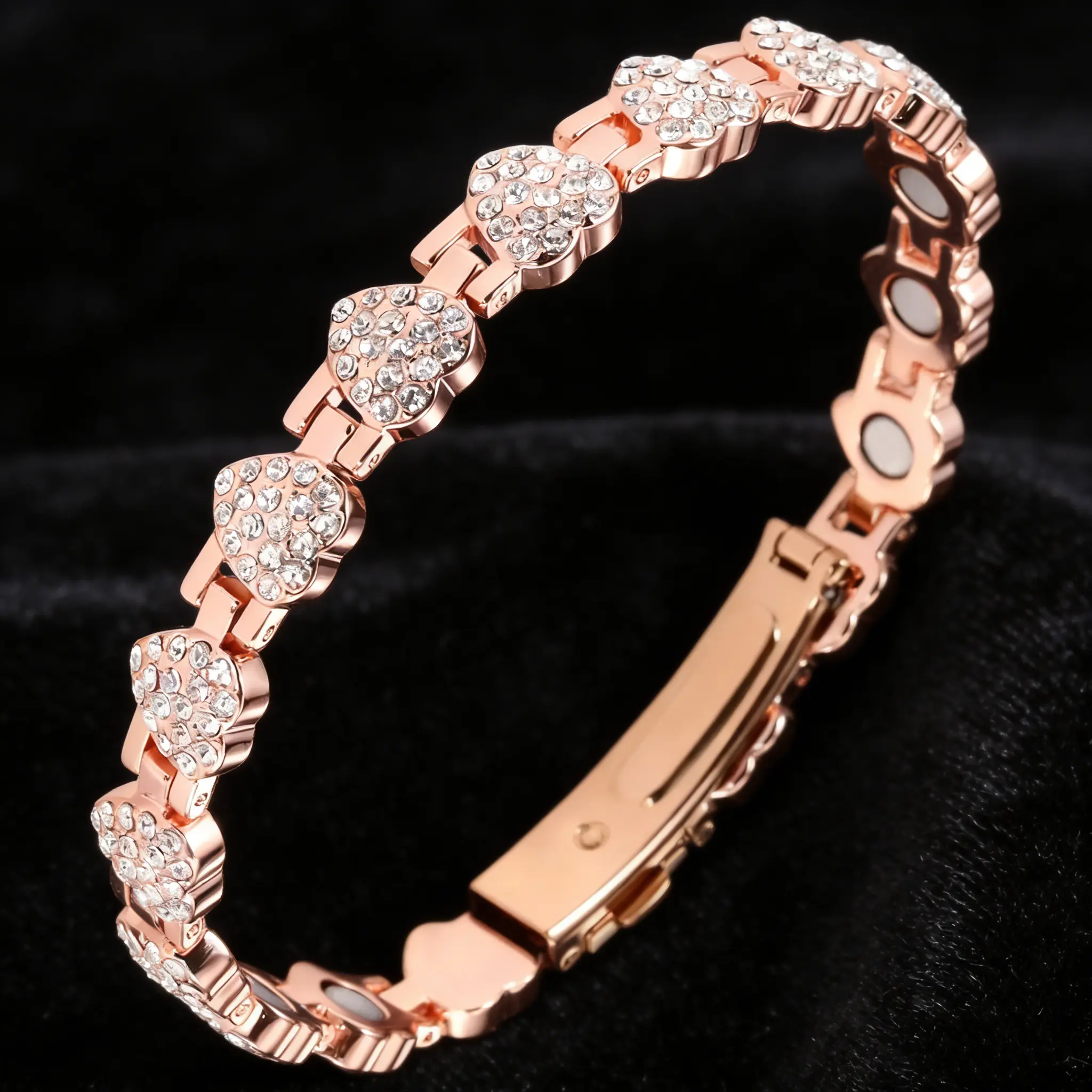 Pure Copper Magnetic Bracelet for Women, 3800 Gauss Magnets, Sparkling Cubic Zirconia, Adjustable Charm Bracelet, Fashion Jewelry
