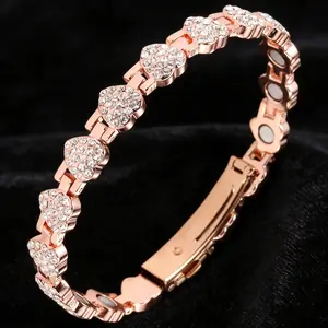 Pure Copper Magnetic Bracelet for Women, 3800 Gauss Magnets, Sparkling Cubic Zirconia, Adjustable Charm Bracelet, Fashion Jewelry