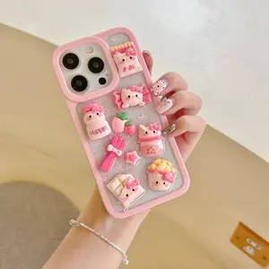 Cute and fun pink milk tea cat phone case suitable For iPhone17Air, 16, 15, 14 Plus, 13,12 Pro Max, transparent protective cover Accessories