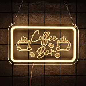 Coffee Bar Neon Sign Light Coffee Theme Neon Glow for Restaurant Coffee Shop Cafe Bar Beer Pub Store Ad Window Display Coffee cup Kitchen Bedroom Man Cave Home Birthday Party Wall Sign Decor