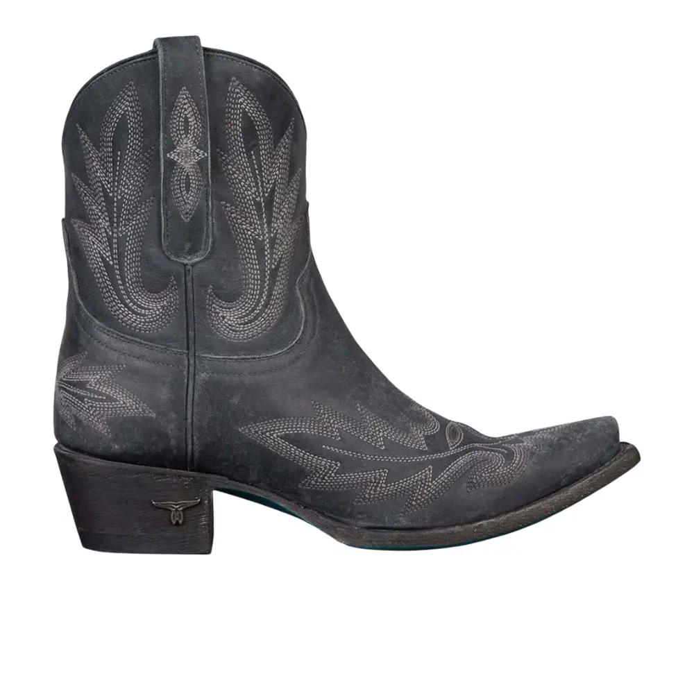 Lane Womens Lexington Embroidered Snip Toe Bootie Casual Boots Ankle Low Heel 1-2" - Black