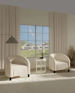 Accent Chair for Bedroom Set of 2 Living Room Chairs Boucle Barrel Chairs Round Armchairs for Reading Room Guest Room(Beige)