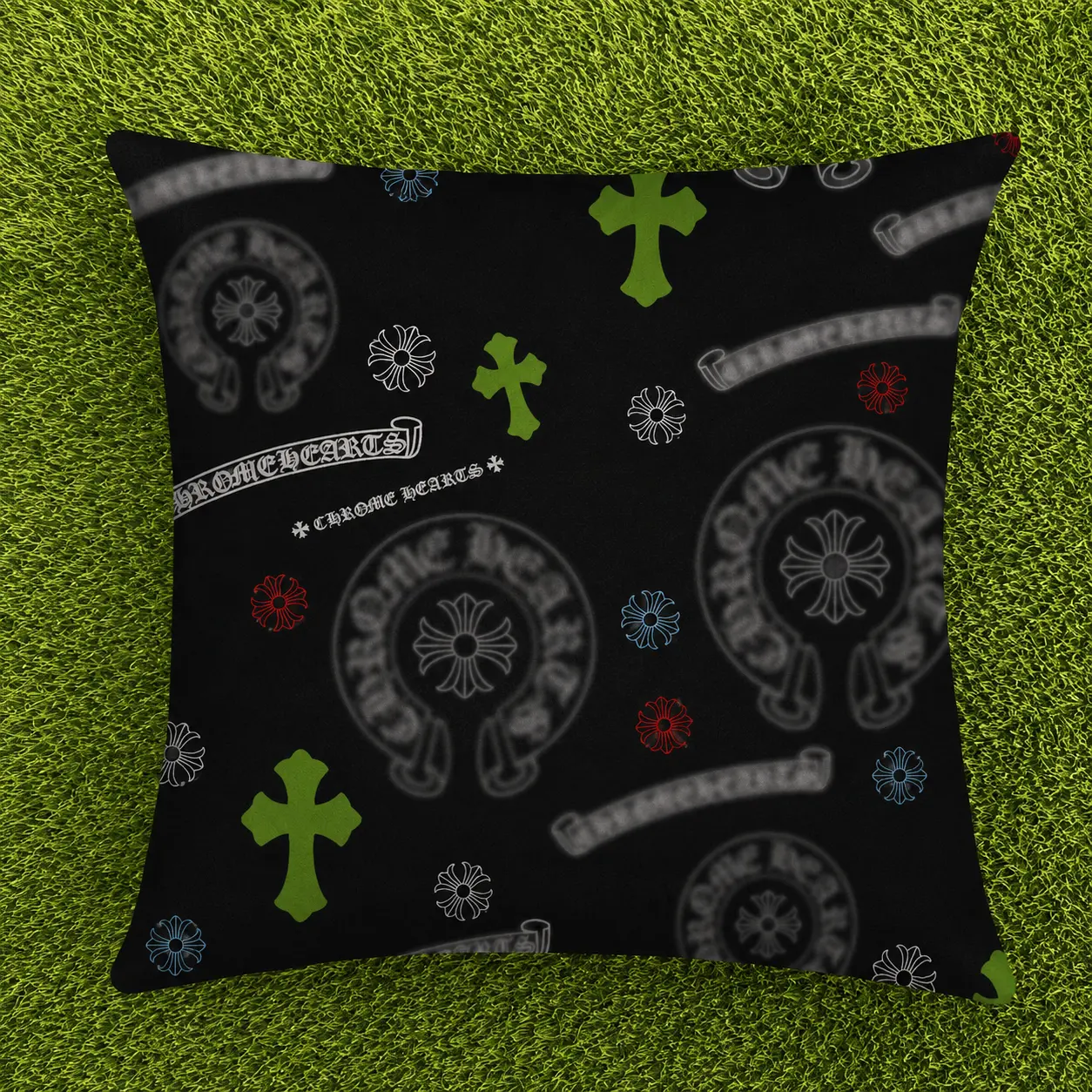 Caviar Black Cross Throw Pillow - 18x18 in Stuffed with Zipper, Gothic Decor Accent Pillow, Couch Cushion for Couch, Bed