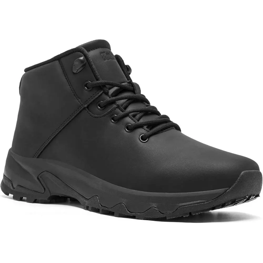 Men's Waterproof Leather Work Boots, Round Toe Ankle Walking Shoes, Slip Resistant Footwear for Outdoor & Food Service, Closed, Laces, Male, Outdoors, Ankle Height