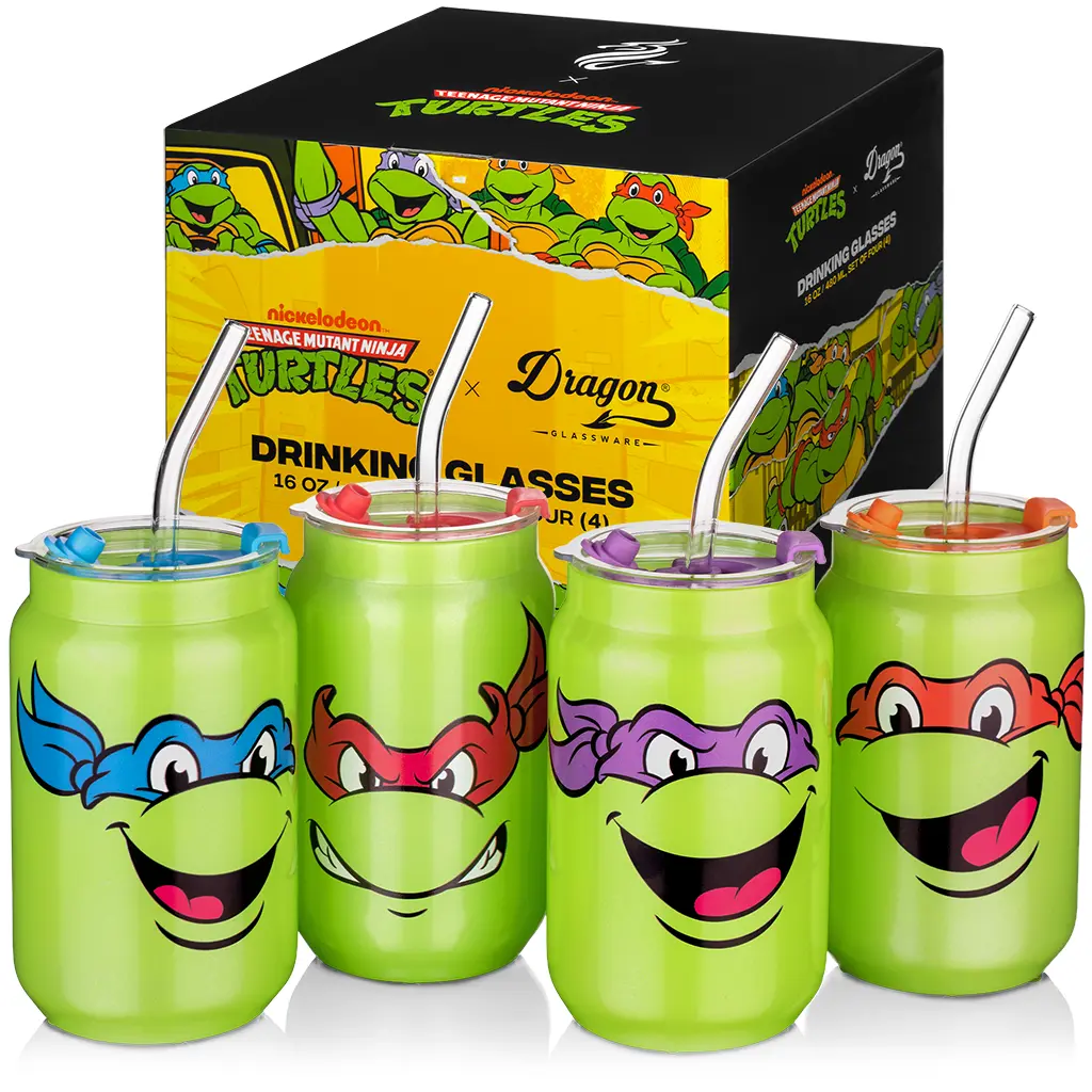 Dragon Glassware x Teenage Mutant Ninja Turtles Drinking Glasses - 16 oz Set of 4
