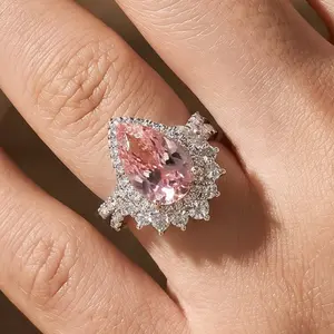 Maxine CZ 4.0ct Pink Stone Pear Cut Engagement Ring,5A Cubic Zirconia Women's Ring Jewelry,Promise Ring for Daily,Travel,Proposal,Wedding,Birthday,Anniversary, Cubic Zirconia Rings