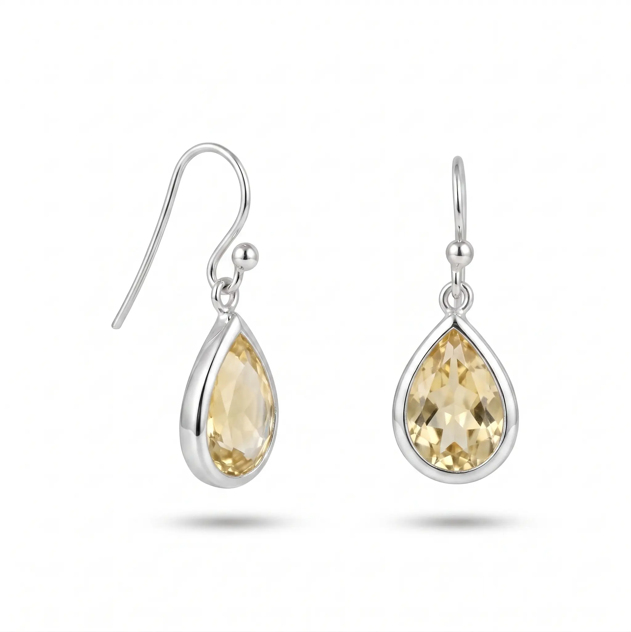 Faceted Citrine Oval Drop Earrings 925 Sterling Silver 13x10mm 30mm French Wire